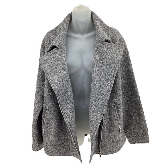 ZARA Women’s Bouclé Loft Moto Zip Point Collar Jacket Gray Size Medium EUC - Picture 3 of 15